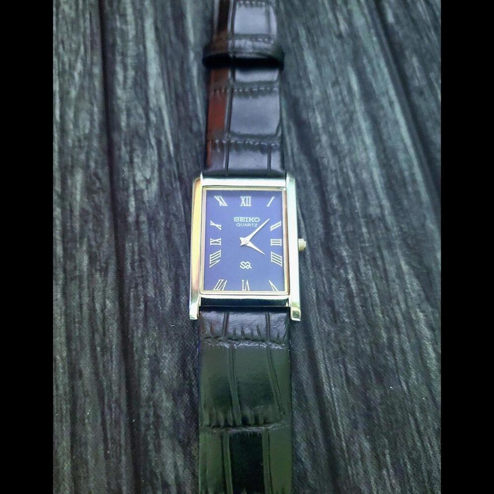 NOS Men's Slim Seiko Tank Blue Dial Dress Watch New Mvt & Batt🌟